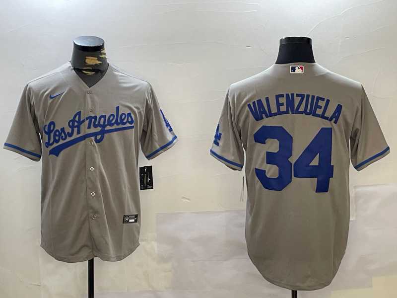 Men%27s Los Angeles Dodgers #34 Fernando Valenzuela Grey Authentic Collection Stitched MLB Jersey